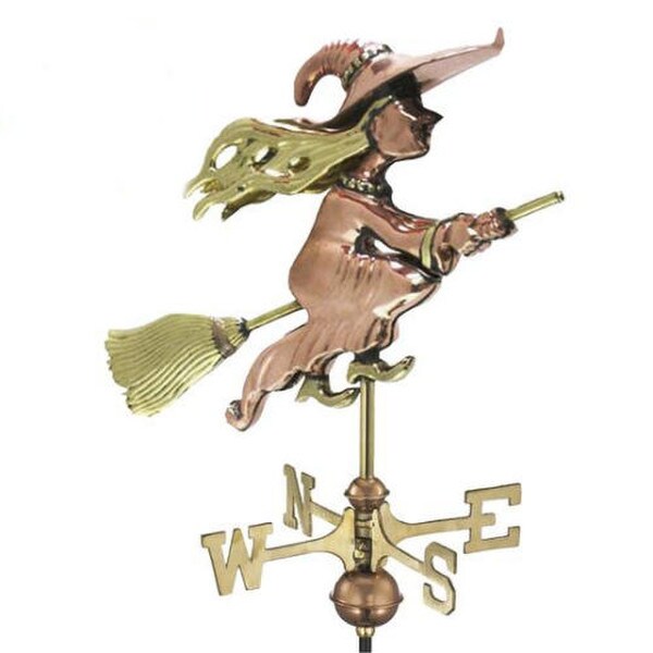 Witch on broom weathervane sculptures Flying copper Halloween statue